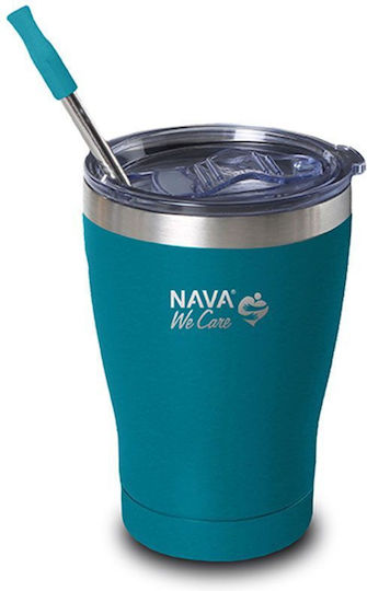 Nava Glass Thermos Stainless Steel / Plastic BPA Free 360ml Petrol with Straw