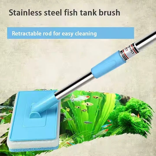 Aquarium Cleaning Brush with Telescopic Metal Handle and Thick Square Sponge M58-93cm