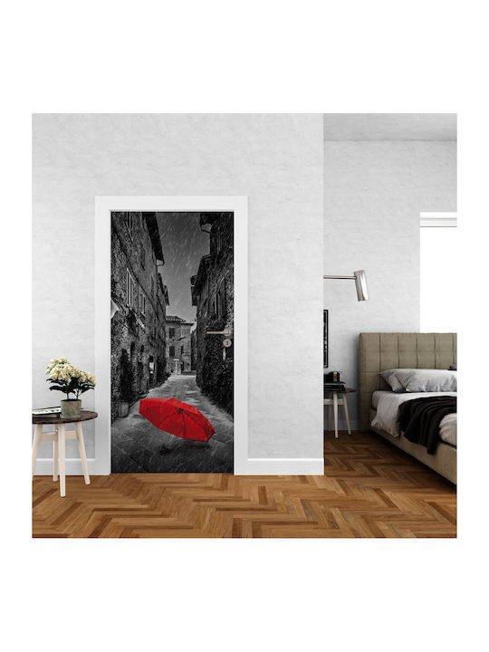 Door Sticker Red Umbrella Street 01 230cm