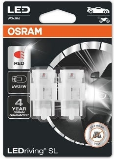 Osram Led W21w 12v 1.4w W3x16d Ledriving Sl Red Blister Pack 2 Pieces Auxiliary 66lm