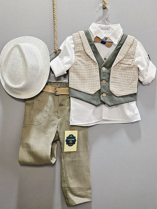 Carousel Baptism Suit with Vest for Boys Green 6 Pieces