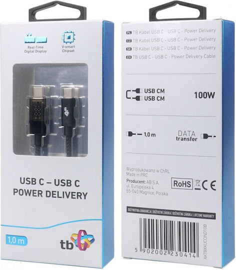 Tb Energy Cablu LED USB 2.0 USB-C Masculin - USB-C 100W PD Negru 1m