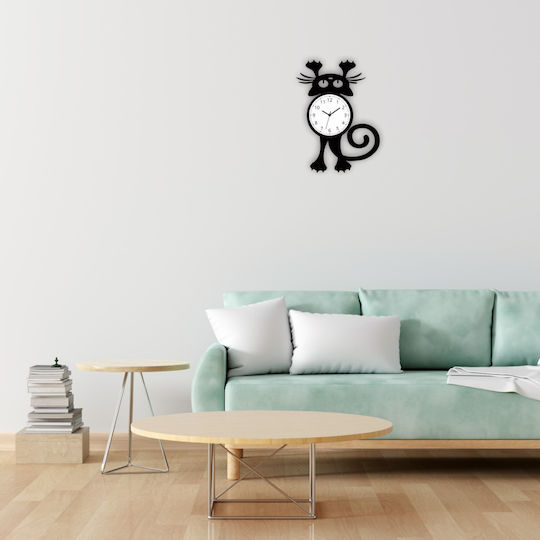 Orafol Kätzchen Wanduhr Kunststoff Schwarz