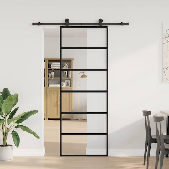 Vidaxl Sliding Door Mechanism 76x205 cm Glass ESG & Aluminum Black