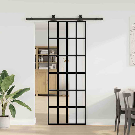 Vidaxl Sliding Door Mechanism 76x205 cm Glass ESG & Aluminum Black