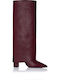 Medium Heel Women's Boots Burgundy