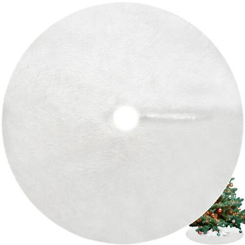 Christmas Tree Skirt Polyester ''Tree'' White with Furry Texture D120cm.