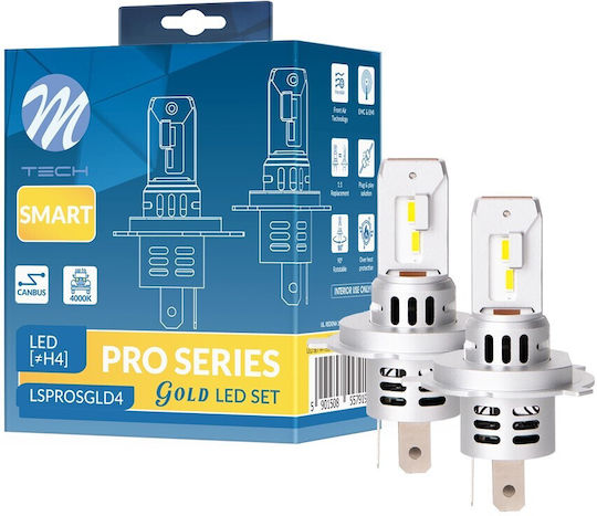 M-Tech Λάμπες Αυτοκινήτου H4 Canbus LED 4000K Φυσικό Λευκό 12V 52W 2τμχ