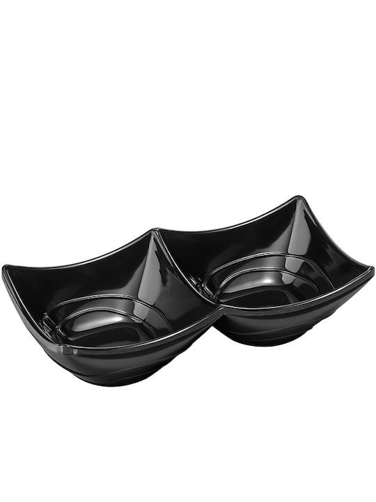 XM-Casa Plastic Dessert Divided Serving Plate with 2 Slots Black 8.5x16.5cm