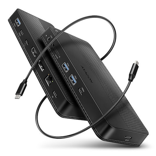 Axagon USB-C Dockingstation für Laptops mit HDMI/DisplayPort 4K PowerDelivery Ethernet und Verbindung für 2 Monitore Schwarz