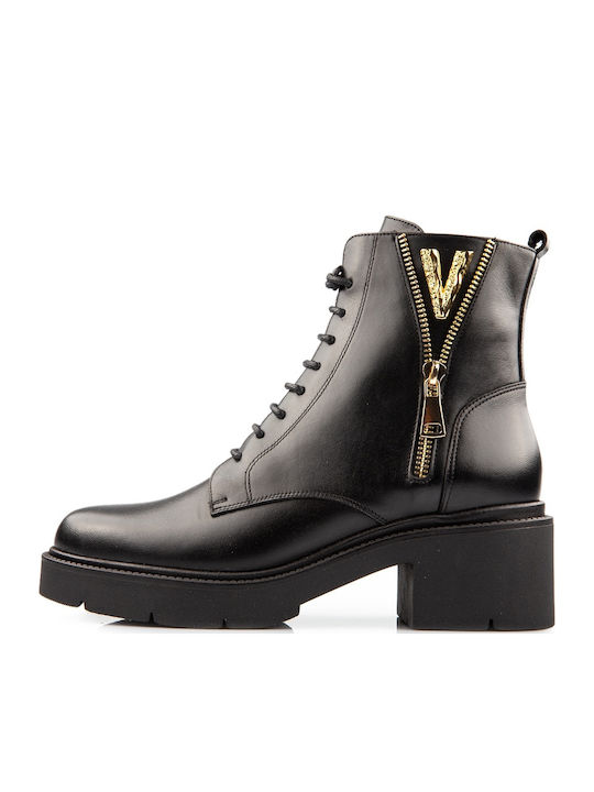 Leather Women's Chelsea Boots with Medium Heel Black