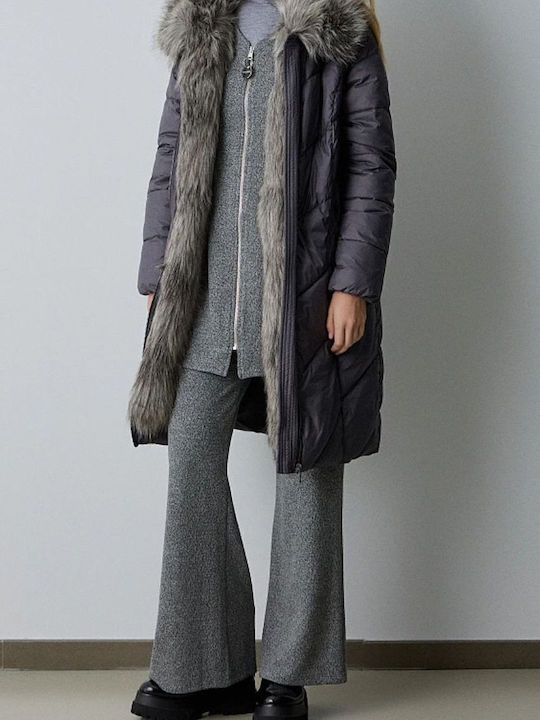 Lang Damen Puffer Jacke für Winter Dark Gray