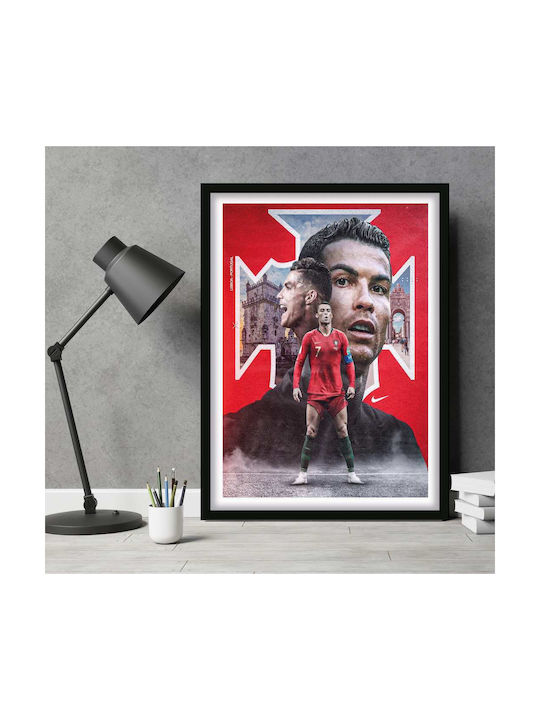 Poster Cristiano Ronaldo Sc046 30cm X 40cm Λευκό Ξύλινο Κάδρο