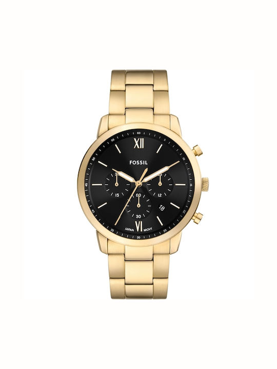 Fossil Ανδρικό Ρολόι 44mm Χρονογράφος Μπαταρίας με Χρυσό Μεταλλικό Μπρασελέ