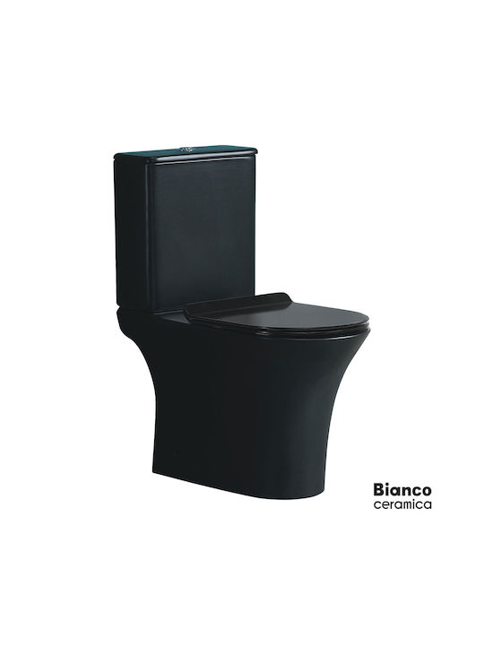 Bianco Ceramica Floor-Standing Toilet Rimless with Flush with Slim Cover Soft Close Black Bianco Ceramica Floor-Standing Toilet Rimless with Flush with Slim Cover Soft Close Black