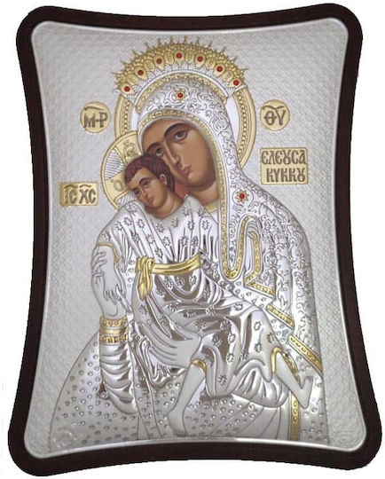 Icoană Prințul Silvero a Fecioarei Maria de Kykkos Lemn Maro Argintiu 12x15cm