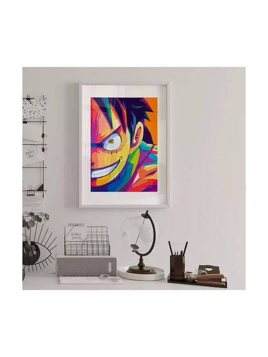 Poster One Piece Luffy An040b 21cm x 30cm Schwarzer Holzrahmen