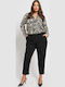 Women's Fabric Trousers with Elastic Carrot Fit Black