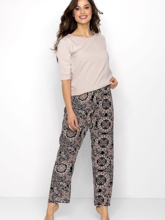 Momenti Per Me Winter Damen Pyjama-Set Beige