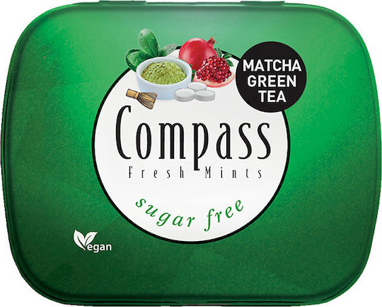 Καραμέλες Γεύση Μάτσα Πράσινο Τσάι & Ρόδι Sugarfree Fresh Mints Compass 14g
