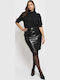 Leather Pencil Midi Skirt Black