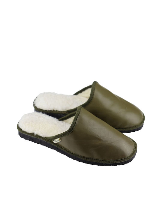 Men's Leather Slippers Green