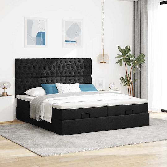 Doppelbett Beziehen Mit Stoff Schwarz Mit Lattenrost & Matratze 160x200cm
