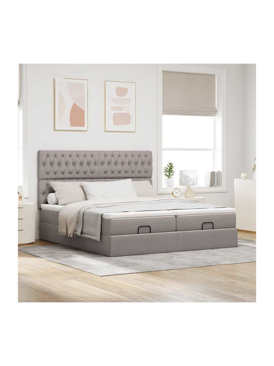 Κρεβάτι King Size Επενδυμένο με Ύφασμα Taupe με...