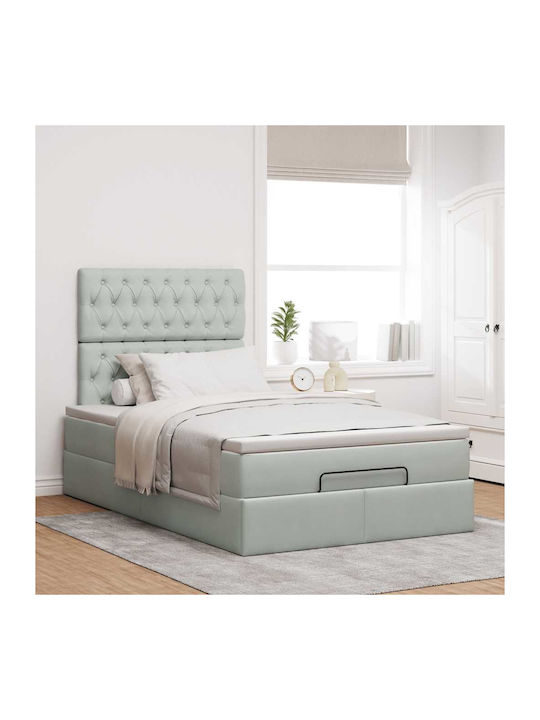 Half Double Bed Upholstered with Velvet Light G...