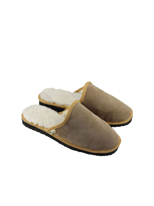 Men's Leather Slippers Beige