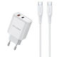 Awei Φορτιστής με Θύρα USB-A και Θύρα USB-C και Καλώδιο USB-C 22.5W Power Delivery Λευκός (PD81)