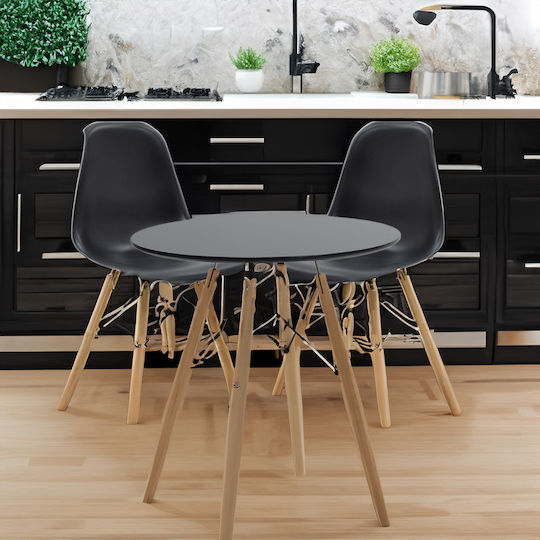 Artekko Jolly Στρόγγυλο Mdf Τραπέζι 2 Καρέκλες Pp Μαύρο Φ60χ73 Cm 3pcs 047-6222-b-s3