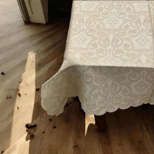 Linea Home Baroque Stain Resistant Beige Tablecloth 140x180cm