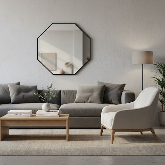 HomeMarkt Archer Wandspiegel mit Schwarz Metallisch Rahmen 74x74cm 1Stück