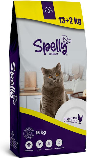 Spelly Premium Hrană Uscată cu Puține Cereale pentru Pisici Sterilizate cu Pui 15kg