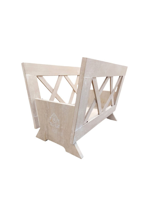 Wooden Magazine Holder White Beige Le Monde 40x25x28cm