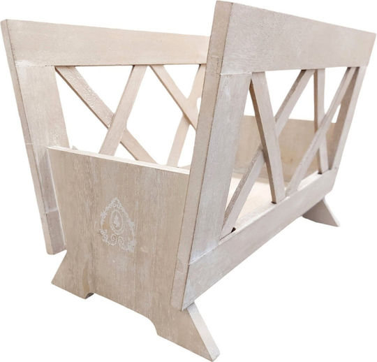Ξύλινη Θήκη Περιοδικών Λευκή Μπεζ Le Monde 40x25x28cm