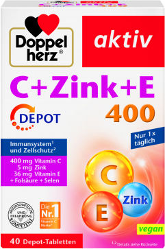 Doppelherz C + Zink + E Multivitamin for Immune System Boost, the Skin & Antioxidant Action 600mg Orange 40 Tablets