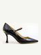 Leather Black High Heels with Strap