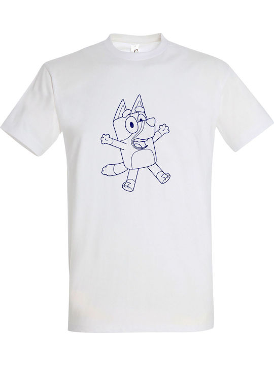 Kinder-T-Shirt White Bluey Figure Outline