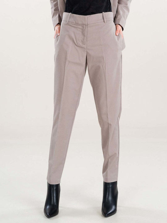 Nila Damen Stoff Hose in Tapered Schnitt Beige