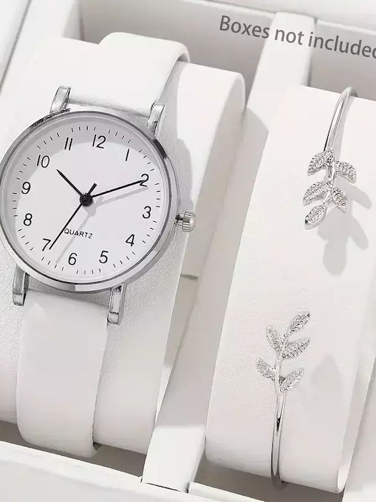 Damen Uhr mit Weiß Lederarmband