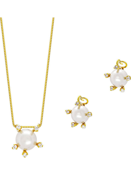 Kiriakos Gofas Set with Necklace & Earrings from Gold 18K with Stones and Pearls