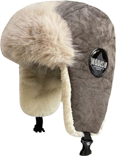 Earflap Unisex Σκούφος Πλεκτός σε Γκρι χρώμα