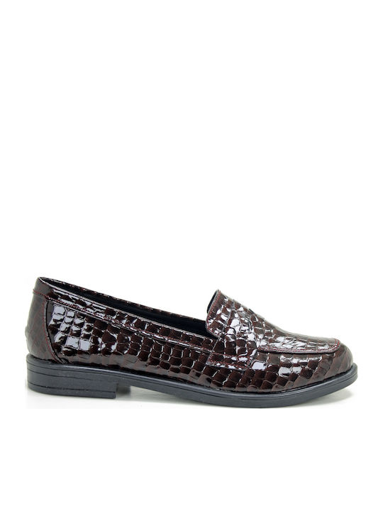 Patent Leather Women's Loafers in Burgundy Color