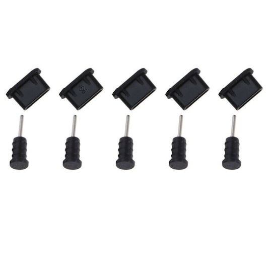Set 5 dopuri de protecție împotriva prafului pentru porturi USB-C și AUX Zola negru plastic