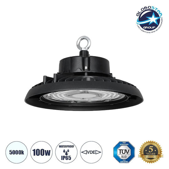 GloboStar Φωτιστικό Καμπάνα 100W Ψυχρό Λευκό 15000lm με Ενσωματωμένο LED Μαύρο Ø26.5xΥ15cm