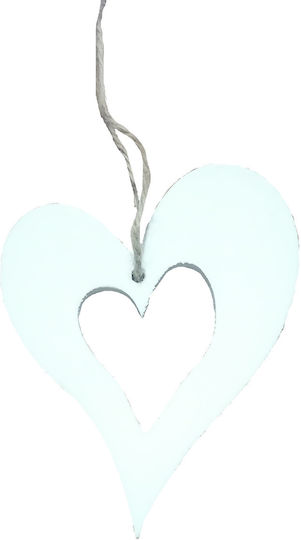 Wooden Hanging Decorative White Heart Slanted 13cm Set of 2 Pieces