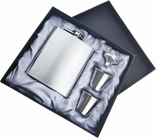 Flachmann-Set 210ml Silber Edelstahl 1 Trichter 2 Schnapsgläser