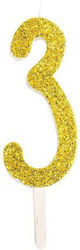 Gold Candle-Number Glitter Pme No.3 8cm